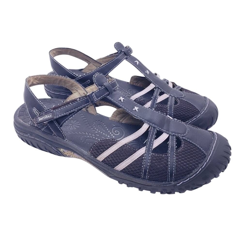 Jambu Terra Cherry Mesh Brown & Pink Closed Toe T-Strap Sandals Women's Size 10